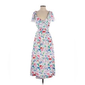 NWT Tanya Taylor 100% Silk Flamingo Faux Wrap Midi Dress Size 0